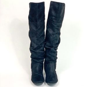 Lower East Side Black Fabric Sock Mid Calf Flat Boot Shoes Women Size 10